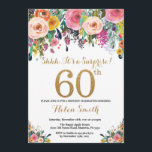Floral Surprise 60th Birthday Invitation Gold<br><div class="desc">Floral Surprise 60th Birthday Invitation for Women. Watercolor Floral Flower. Gold Glitter. Pink,  Yellow,  Orange,  Purple Flower. Adult Birthday. For further customization,  please click the "Customize it" button and use our design tool to modify this template.</div>
