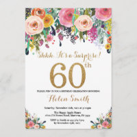 Floral Surprise 60th Birthday Invitation Gold