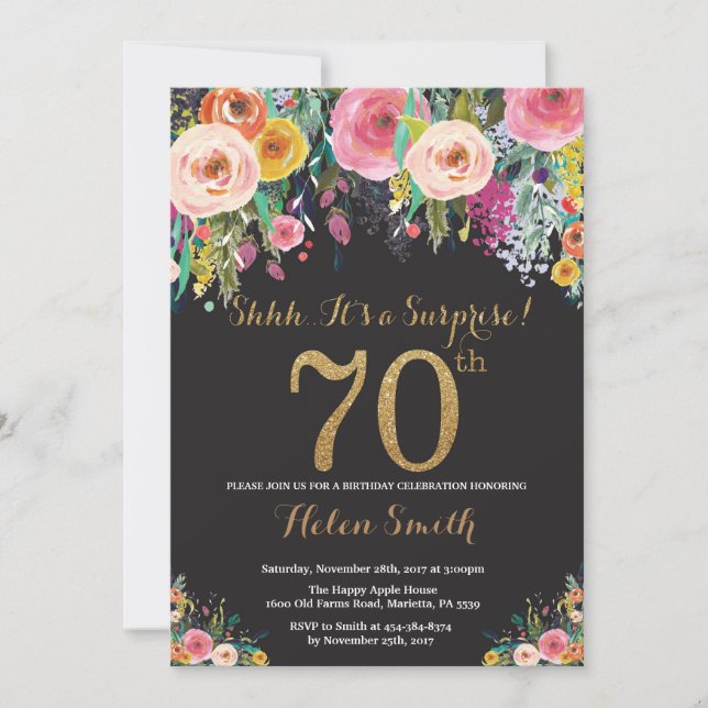 Floral Surprise 70e anniversaire Invitation Or (Devant)