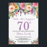 Floral Surprise 70th Birthday Invitation Purple<br><div class="desc">Floral Surprise 70th Birthday Invitation for Women. Watercolor Floral Flower. Pink, Yellow, Orange, Purple Flower. Adult Birthday. 30th 40th 50th 60th 70th 80th 90th 100th 13th 15th 16th 18th 20th 21st Any Age. For further customization, please click the "Customize it" button and use our design tool to modify this template....</div>