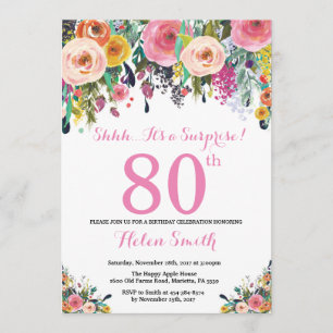 Floral Surprise 80e anniversaire Invitation rose