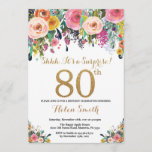 Floral Surprise 80th Birthday Invitation Gold<br><div class="desc">Floral Surprise 80th Birthday Invitation for Women. Watercolor Floral Flower. Gold Glitter. Pink,  Yellow,  Orange,  Purple Flower. Adult Birthday. For further customization,  please click the "Customize it" button and use our design tool to modify this template.</div>