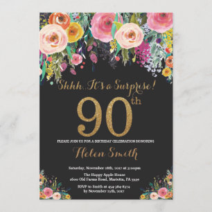 Floral Surprise 90e anniversaire Invitation Gold