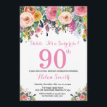 Floral Surprise 90th Birthday Invitation Pink<br><div class="desc">Floral Surprise 90th Birthday Invitation for Women. Watercolor Floral Flower. Pink, Yellow, Orange, Purple Flower. Adult Birthday. 30th 40th 50th 60th 70th 80th 90th 100th 13th 15th 16th 18th 20th 21st Any Age. For further customization, please click the "Customize it" button and use our design tool to modify this template....</div>