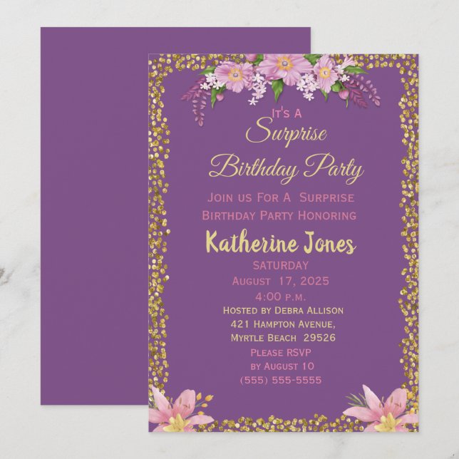 Floral Surprise Birthday Party Invitations (Front/Back)