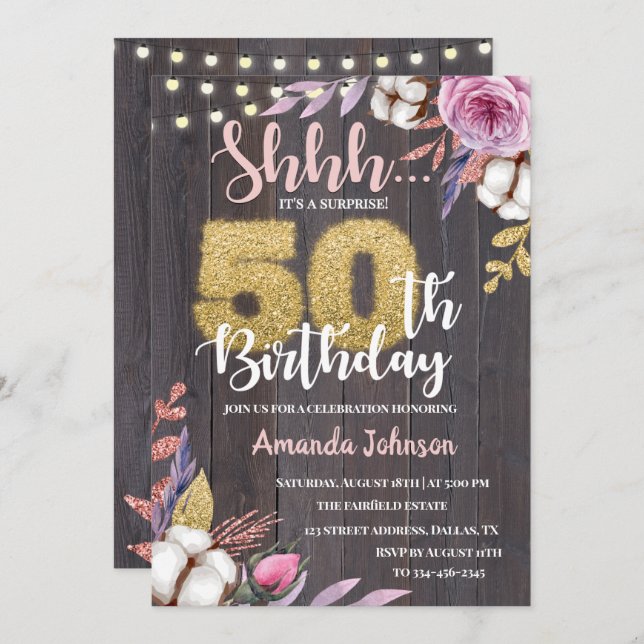 Floral Surprise Party 50th Birthday Invitation (Front/Back)