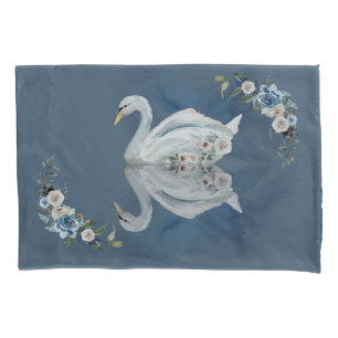Floral Swan Blue Reflection Pillowcase