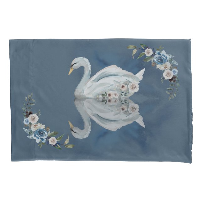 Floral Swan Blue Reflection Pillowcase (Front-Left)