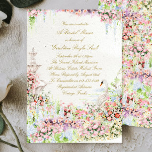 floral swan chic calligraphy bridal shower invitation