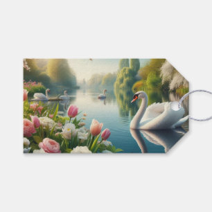Floral swan lake spring artwork gift tags