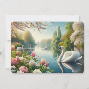 Floral swan lake spring artwork holiday card