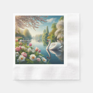 Floral swan lake spring artwork napkin