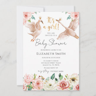 Floral Swan Princess Baby Shower Invitation