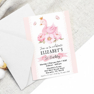 Floral Swan Princess Invitation de fête d'annivers