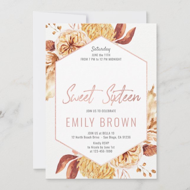 Floral Sweet 16 Birthday invitations (Front)