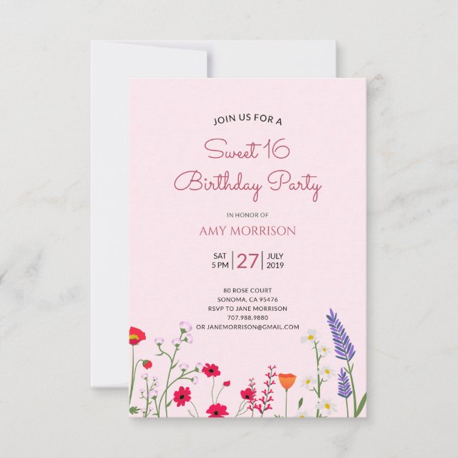Floral Sweet 16 Birthday Party Invitation (Front)