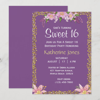 Floral  Sweet 16 Birthday Party Invitations