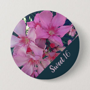 Floral Sweet 16 Bright Pink Bloom Birthday 3 Inch Round Button