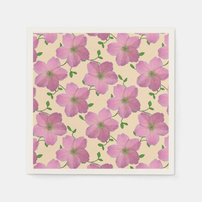 Floral Sweet Pink Garden Flowers on any Colour Napkin (Front)