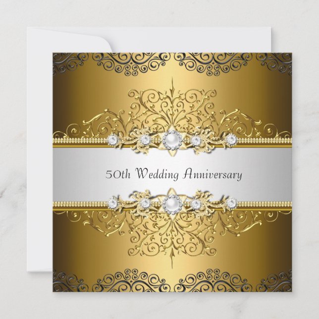 Floral Swirl 50th Wedding Anniversary Invite 3 (Front)