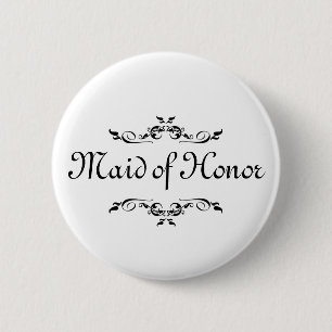 Floral Swirl Border Maid of Honour 2 Inch Round Button