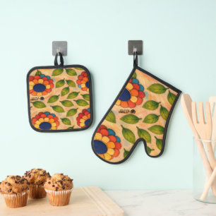 Floral Swirl Oven Mitt & Pot Holder Set