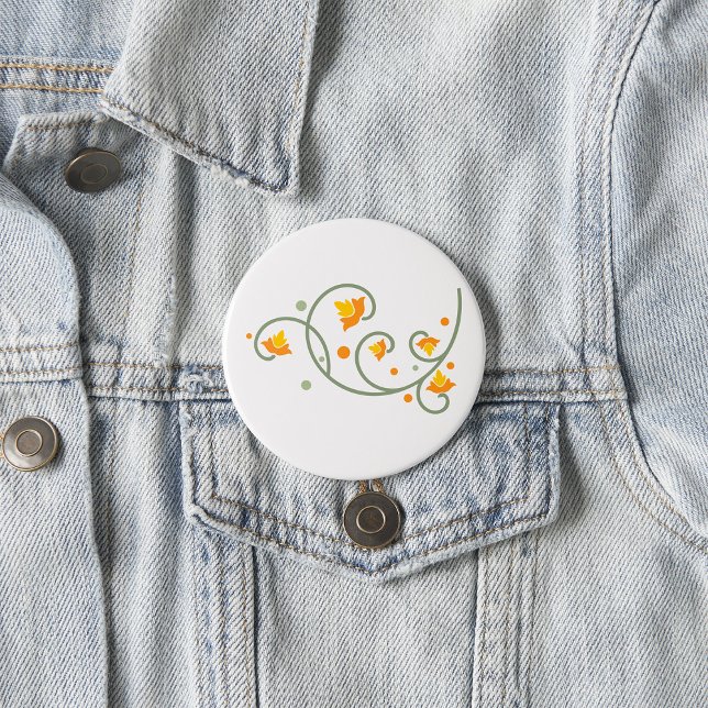 Floral Swirl Pattern with Orange and Yellow Flower 3 Inch Round Button (Creator Uploaded)