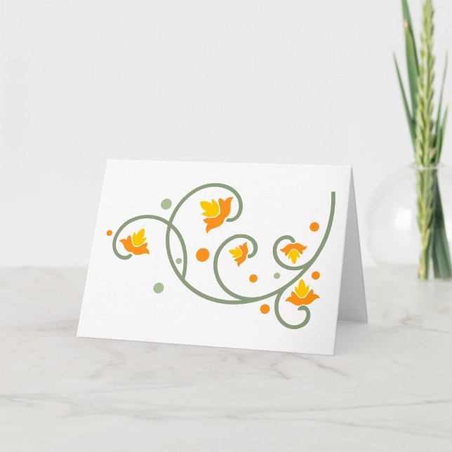 Floral Swirl Pattern with Orange and Yellow Flower Card (Creator Uploaded)