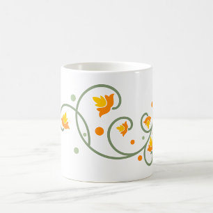 Floral Swirl Pattern with Orange and Yellow Flower Coffee Mug