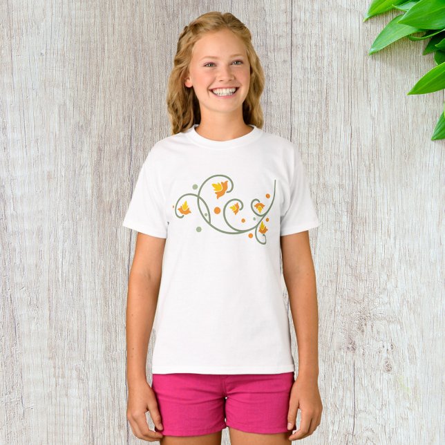 Floral Swirl Pattern with Orange and Yellow Flower T-Shirt (Creator Uploaded)