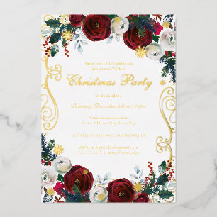 Floral Swirl Red Gold Christmas Party