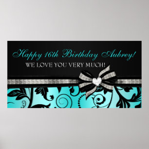 Floral Swirl Sweet Sixteen Banner Poster