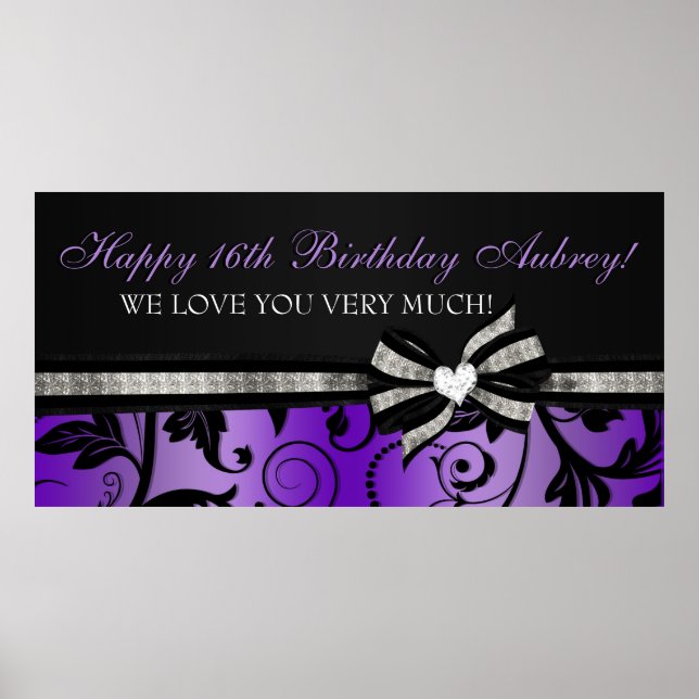 Floral Swirl Sweet Sixteen Banner Poster (Front)