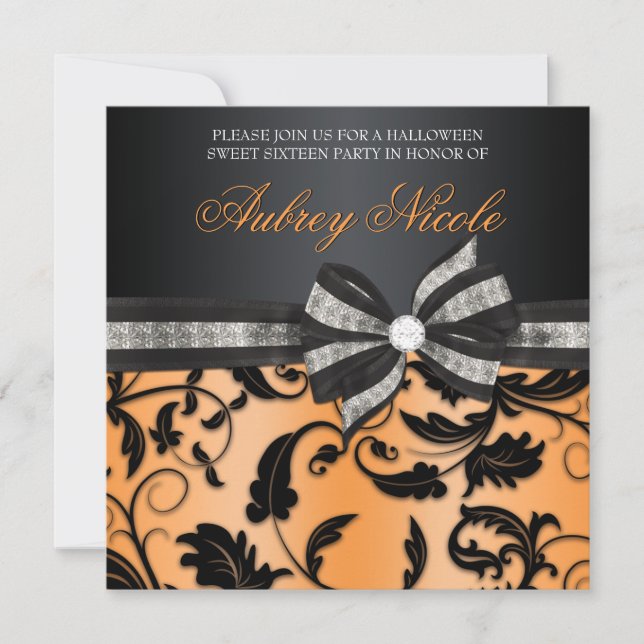 Floral Swirl Sweet Sixteen Invite With Jewelled Bo (Front)