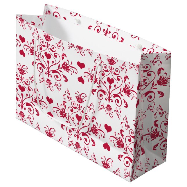 Floral swirls and hearts Valentine's Day Gift Bag (Front Angled)