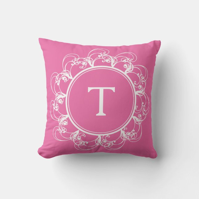 Floral Swirls Monogram Pillow pink (Front)