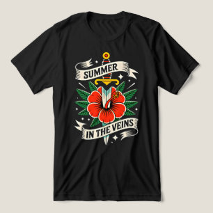 Floral Sword Emblem Vibrant Hibiscus Summer Tri-Blend Shirt