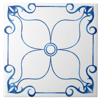 Floral Symmetry Mediterranean Ceramic Tile