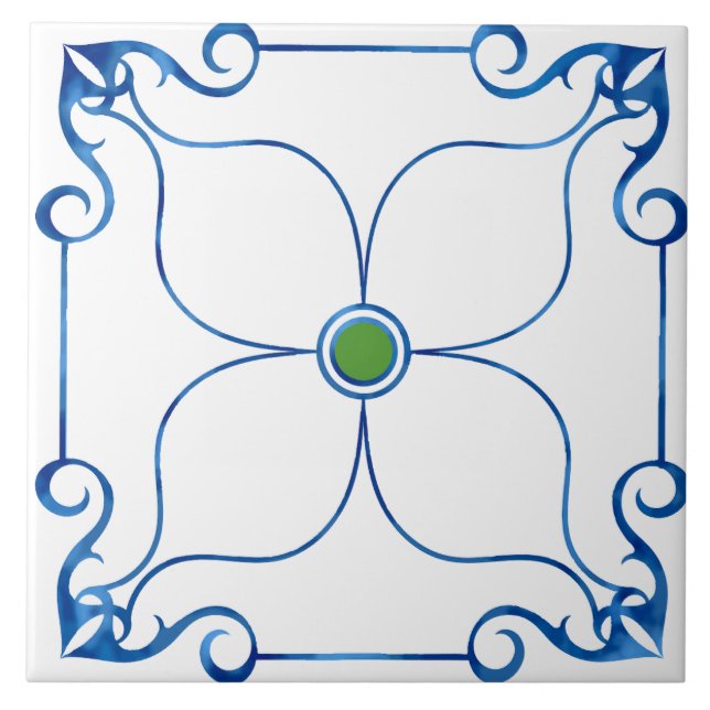 Floral Symmetry Mediterranean (Green) Tile (Front)