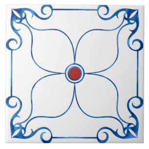 Floral Symmetry Mediterranean (Red) Ceramic Tile