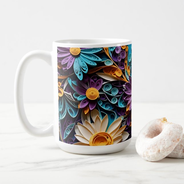 Floral Symphony: Quilled Paper Art Coffee Mug (With Donut)