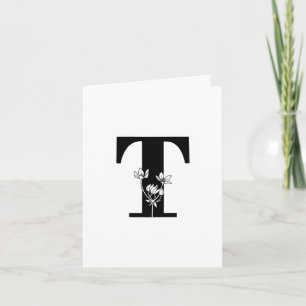 Floral T Monogram On White Note Card
