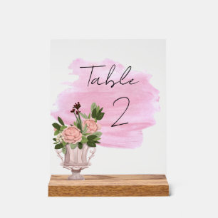 floral table numbers acrylic sign