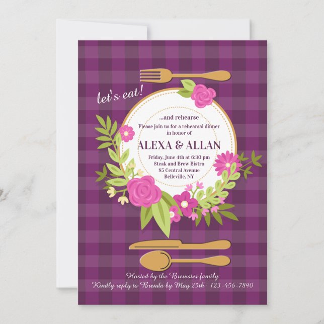 Floral Table Setting Rehearsal Dinner Invitation (Front)