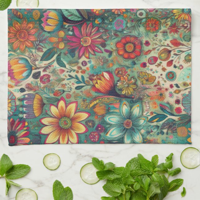 Floral Tapestry Kitchen Towel (Folded)