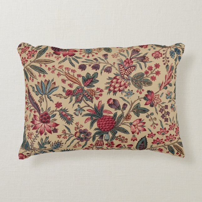 Floral Tapestry Needlework Flower Art Accent Pillow (Front)