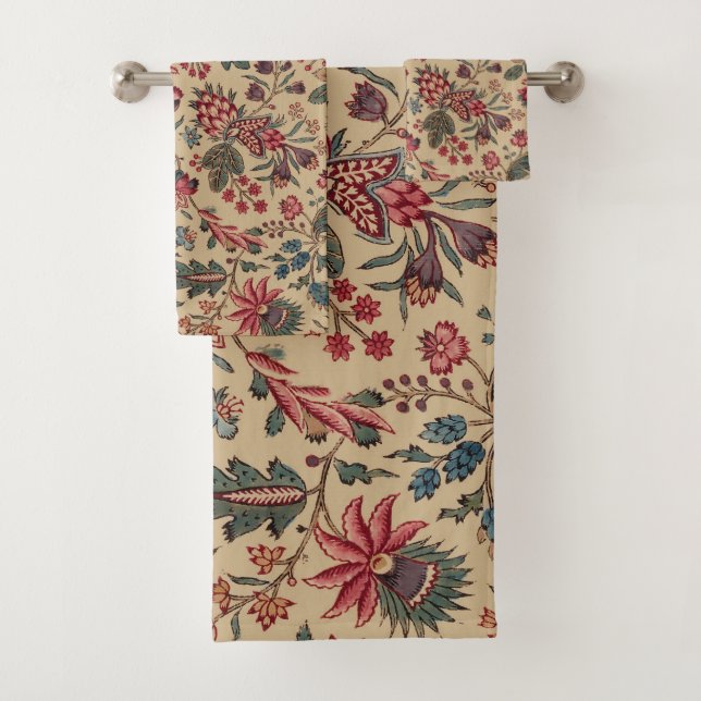 Floral Tapestry Needlework Flower Art Bath Towel Set (Insitu)