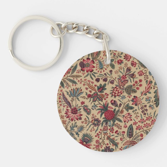 Floral Tapestry Needlework Flower Art Keychain (Front)