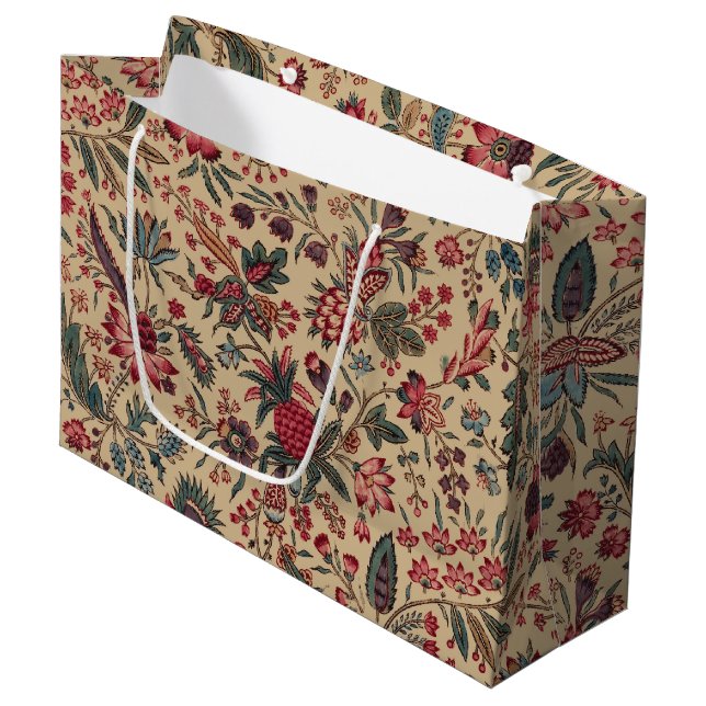 Floral Tapestry Needlework Flower Art Large Gift Bag (Front Angled)
