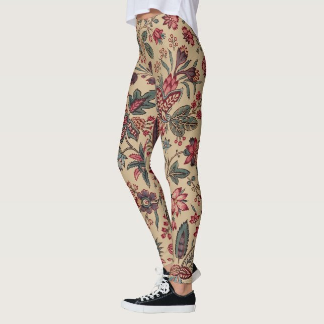 Floral Tapestry Needlework Flower Art Leggings (Left)